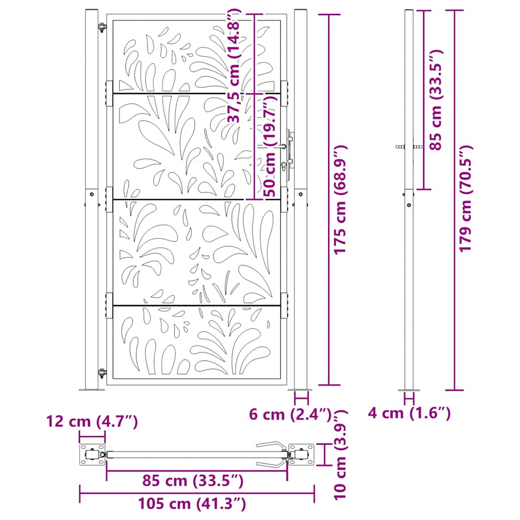 Cancello da giardino 100x175 cm in acciaio corten design ondulato | homemem39