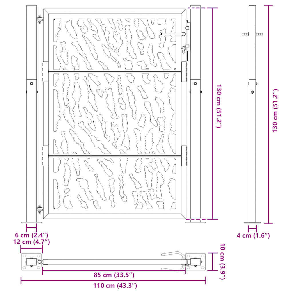 Cancello da giardino nero 100x125 cm in acciaio con design a traliccio | homemem39