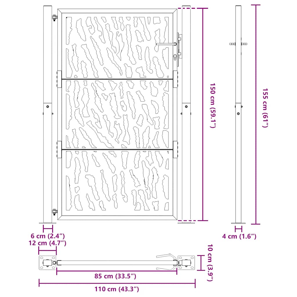 Cancello da giardino nero 100x150 cm in acciaio con design a traliccio | homemem39