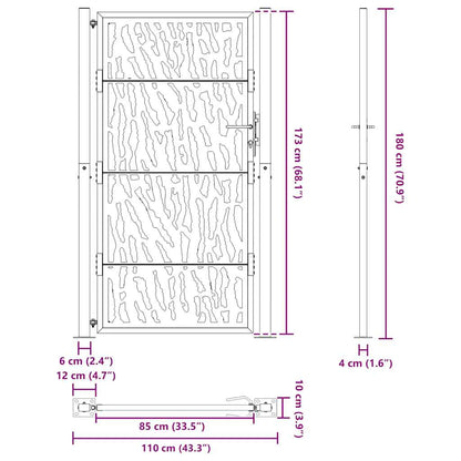 Cancello da giardino nero 100x175 cm in acciaio con design a traliccio | homemem39