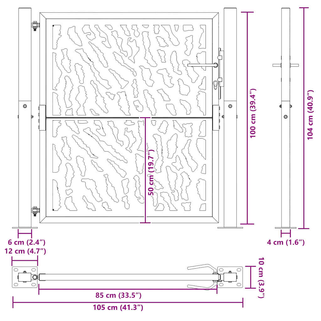 Cancello da giardino 100x100 cm in acciaio corten con design a traccia | homemem39