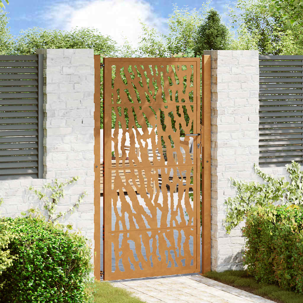 Cancello da giardino 100x175 cm in acciaio corten con design a traccia | homemem39