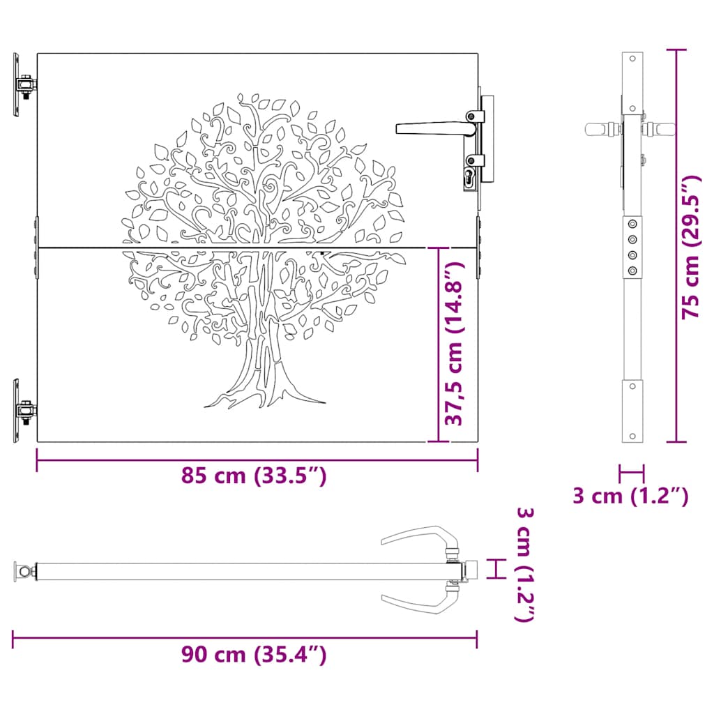 Cancello da giardino 100x200 cm in acciaio corten con design a traccia | homemem39