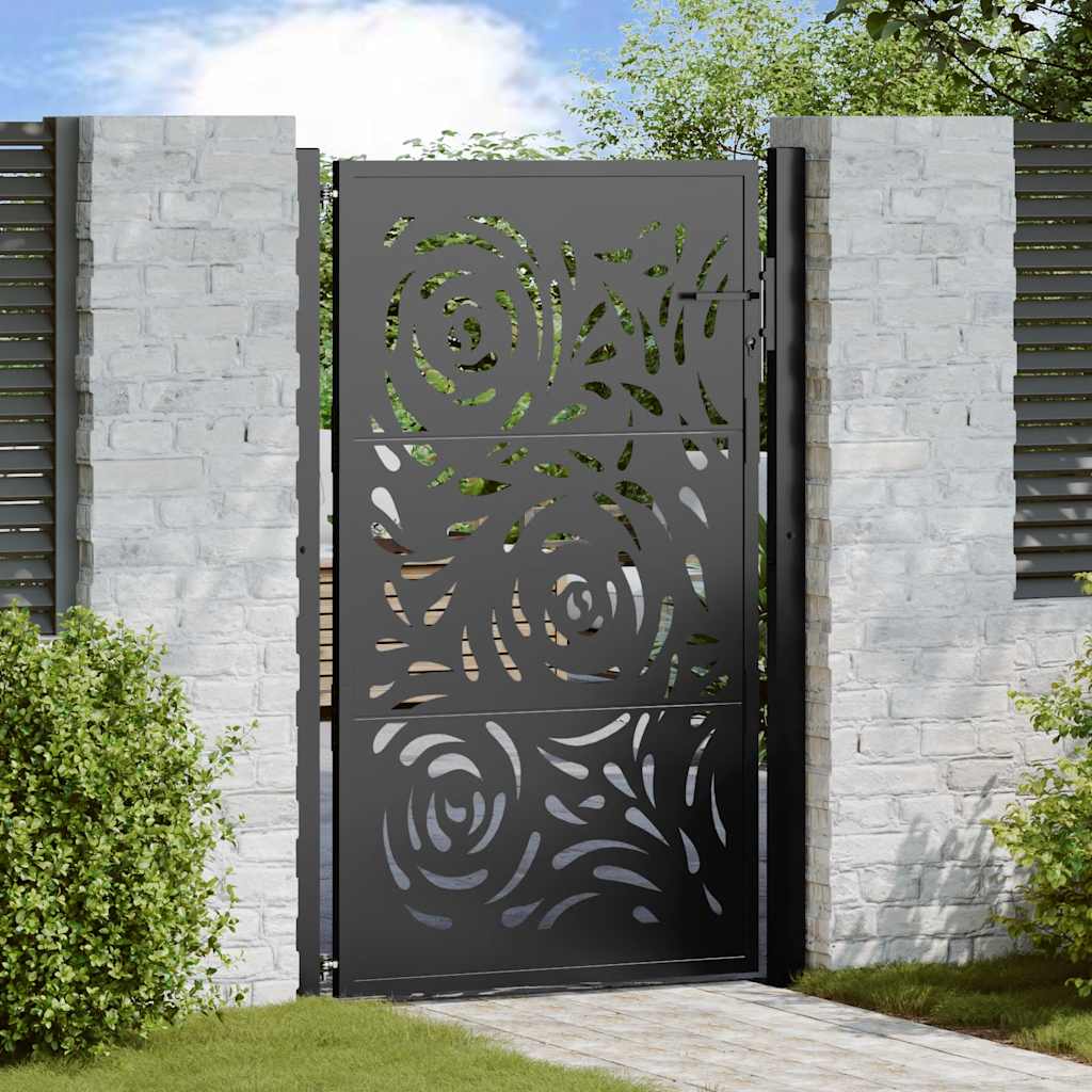 Cancello da giardino nero 100x150 cm in acciaio con design a fiamma | homemem39