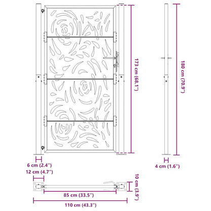 Cancello da giardino nero 100x175 cm in acciaio con design a fiamma | homemem39