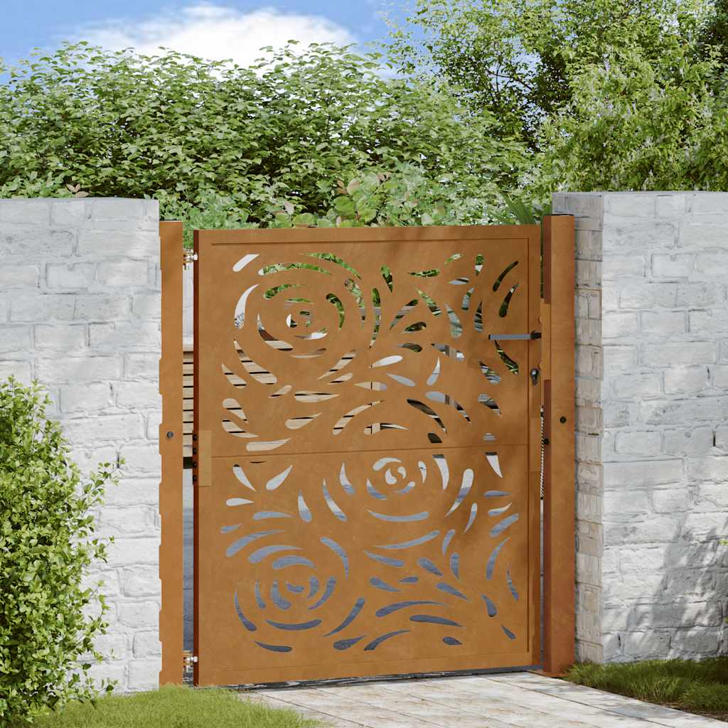 Cancello da giardino 100x100 cm in acciaio corten con design a fiamma | homemem39