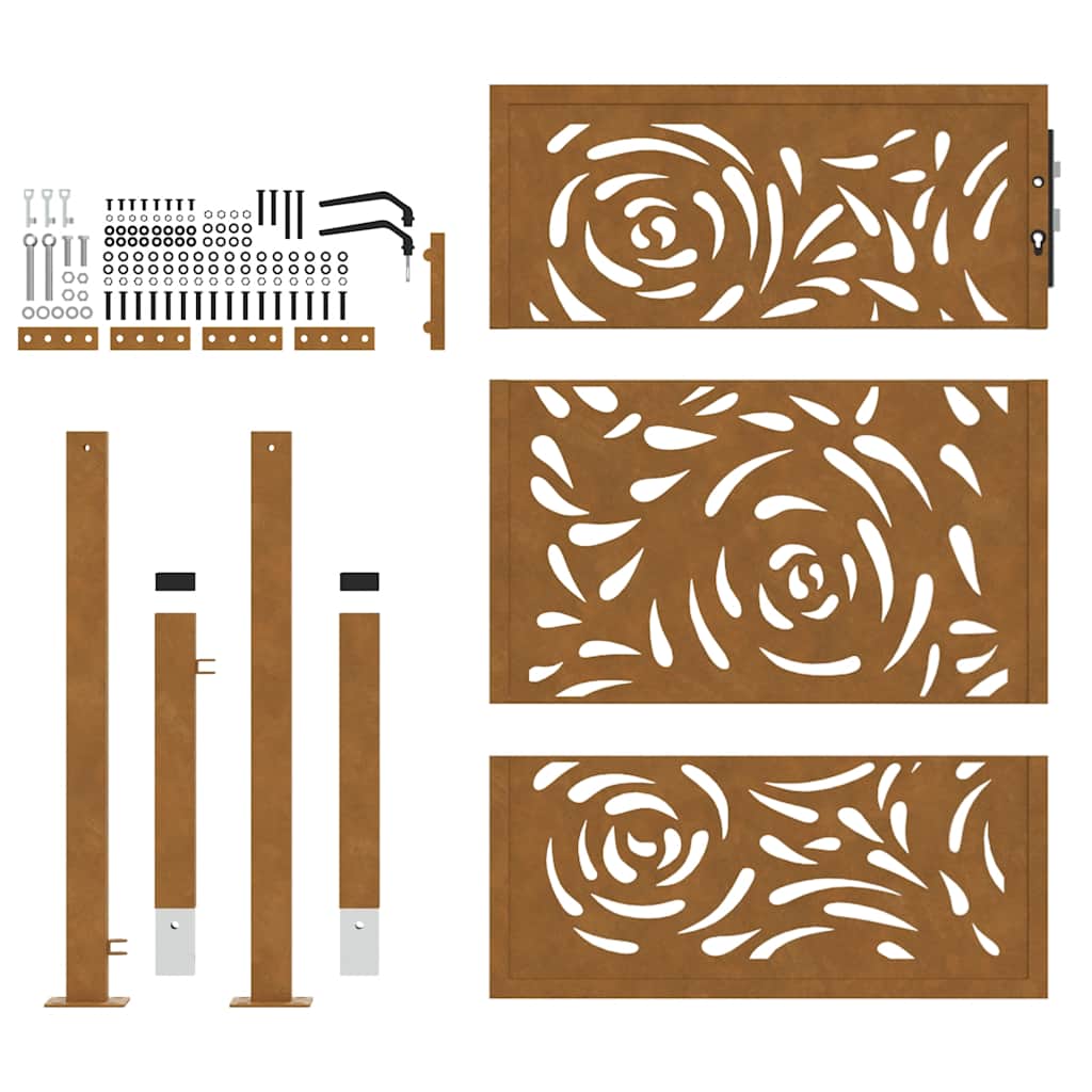 Cancello da giardino 100x125 cm in acciaio corten con design a fiamma | homemem39
