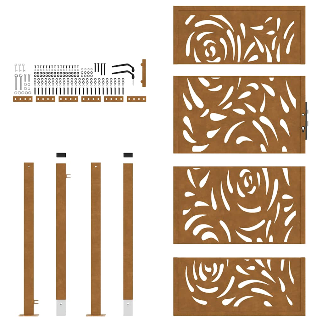 Cancello da giardino 100x175 cm in acciaio corten con design a fiamma | homemem39