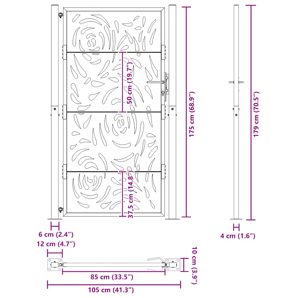 Cancello da giardino 100x175 cm in acciaio corten con design a fiamma | homemem39