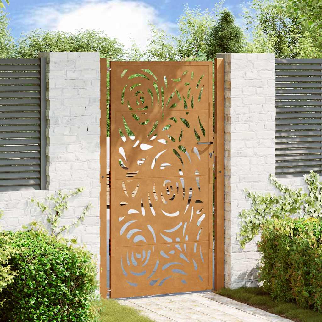 Cancello da giardino 100x200 cm in acciaio corten con design a fiamma | homemem39