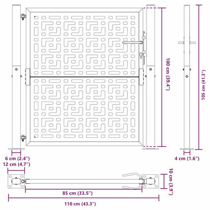 Cancello da giardino nero 100x100 cm in acciaio con design a croce | homemem39