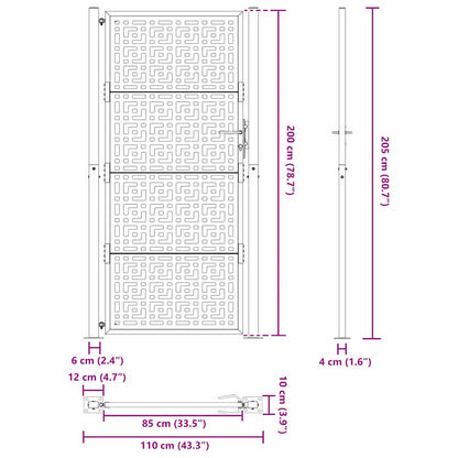 Cancello da giardino nero 100x200 cm in acciaio con design a croce | homemem39