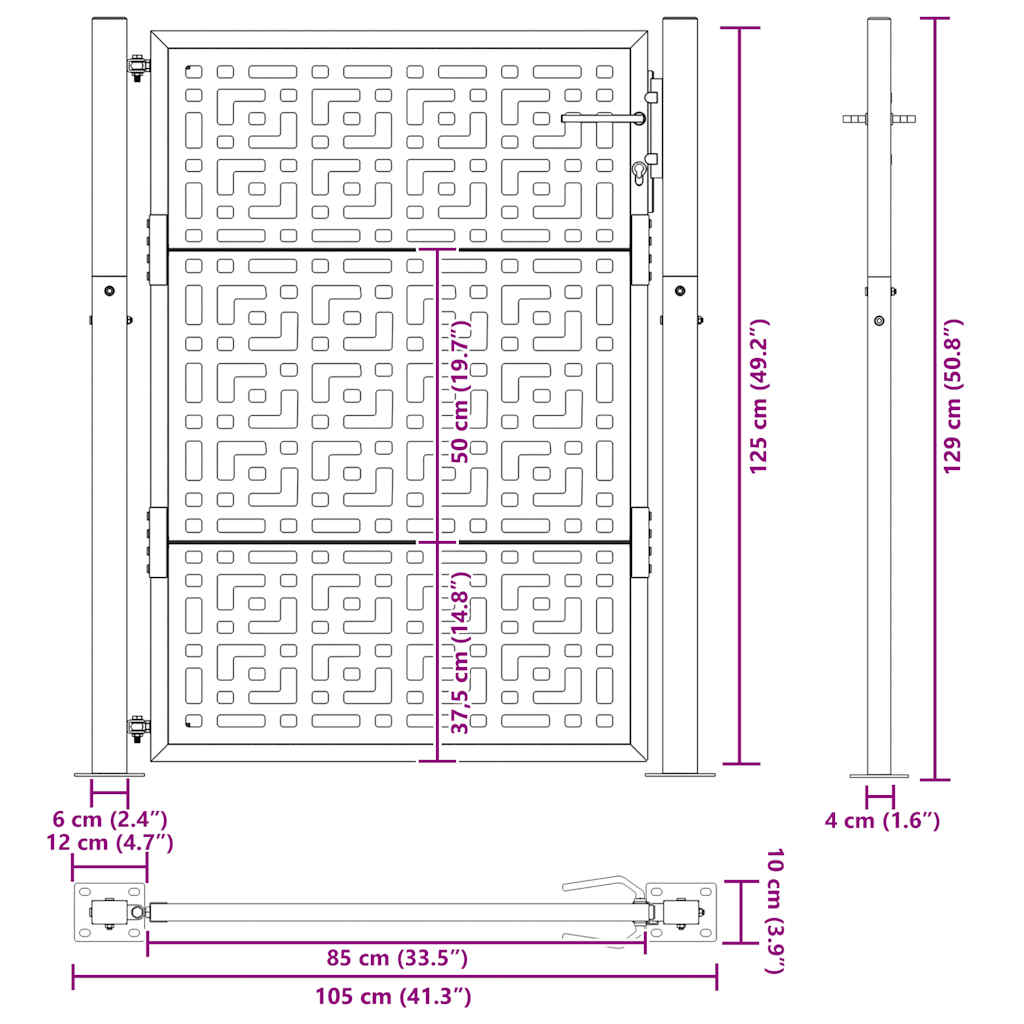 Cancello da giardino 100x125 cm in acciaio corten con design a croce | homemem39