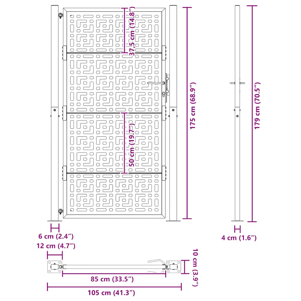 Cancello da giardino 100x200 cm in acciaio corten con design a croce | homemem39
