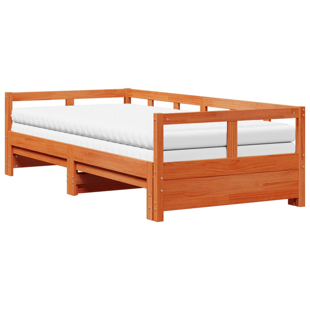 Divano Letto con Rotelle e Materasso Marrone Cera 80x200cm Pino | homemem39