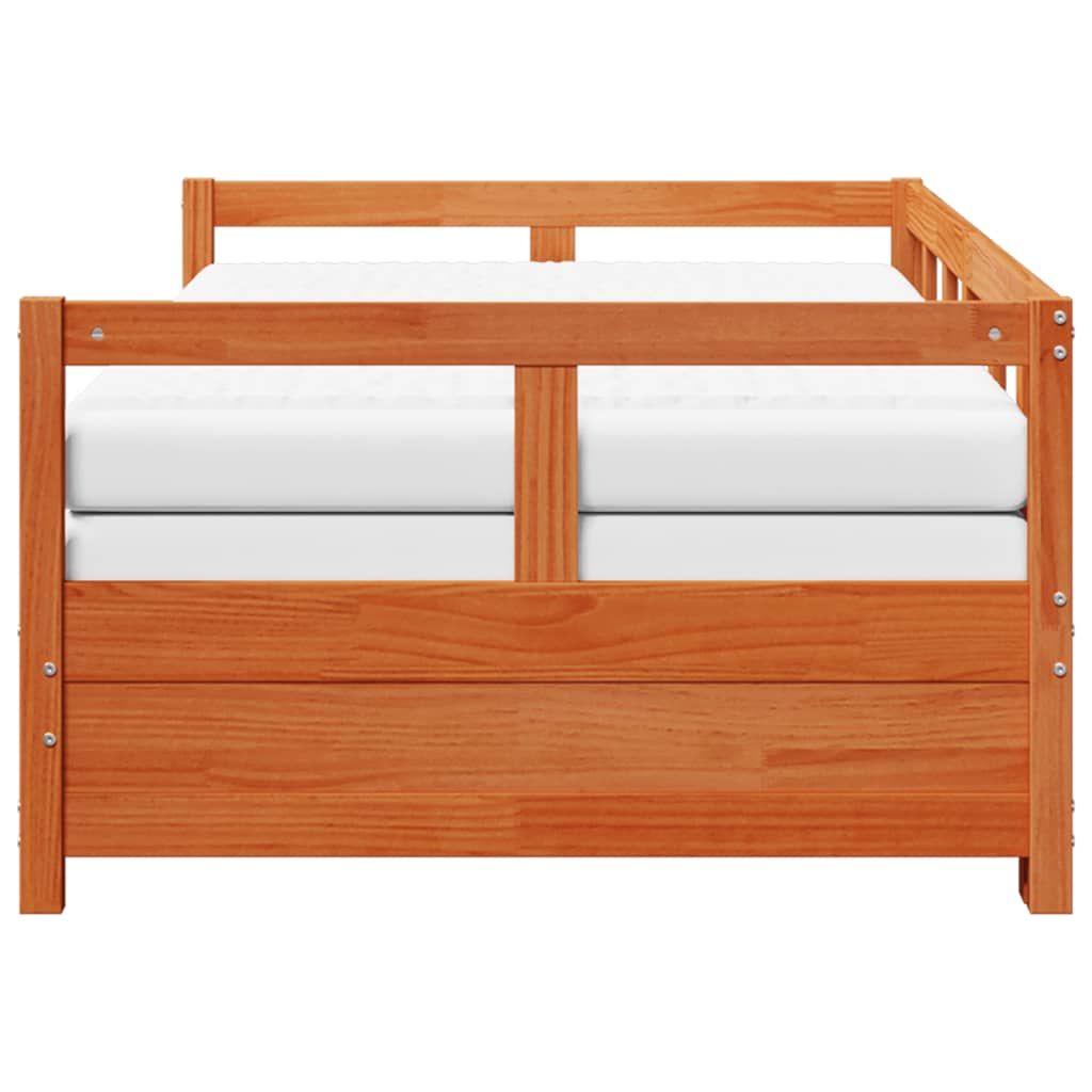 Divano Letto con Rotelle e Materasso Marrone Cera 80x200cm Pino | homemem39