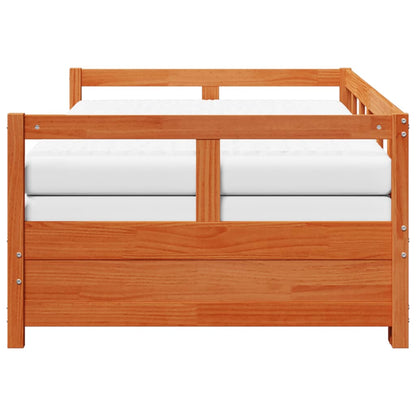 Divano Letto con Rotelle e Materasso Marrone Cera 80x200cm Pino | homemem39