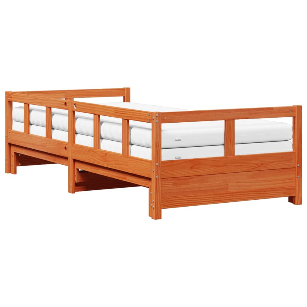 Divano Letto con Rotelle e Materasso Marrone Cera 80x200cm Pino | homemem39