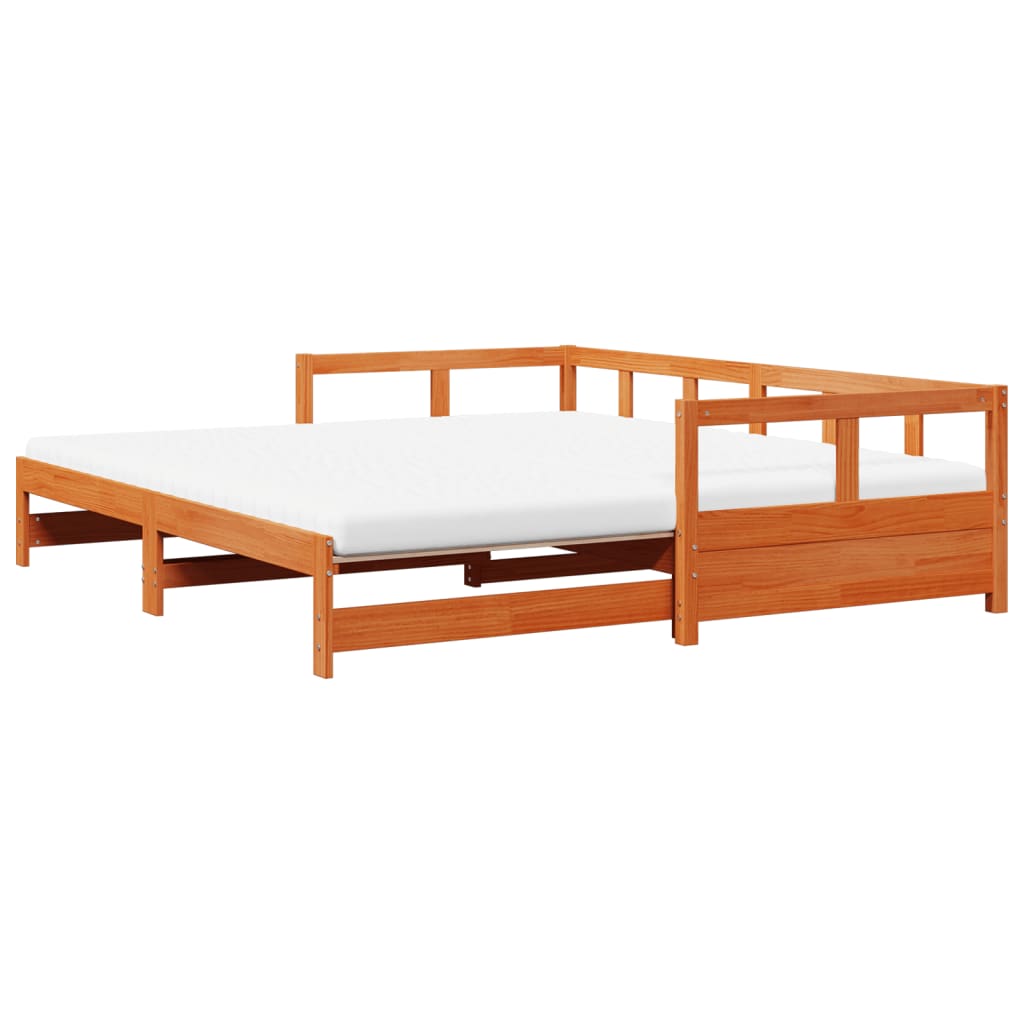 Divano Letto con Rotelle e Materasso Marrone Cera 80x200cm Pino | homemem39