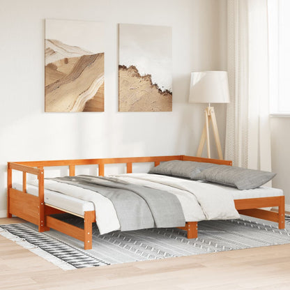 Divano Letto con Rotelle e Materasso Marrone Cera 80x200cm Pino | homemem39