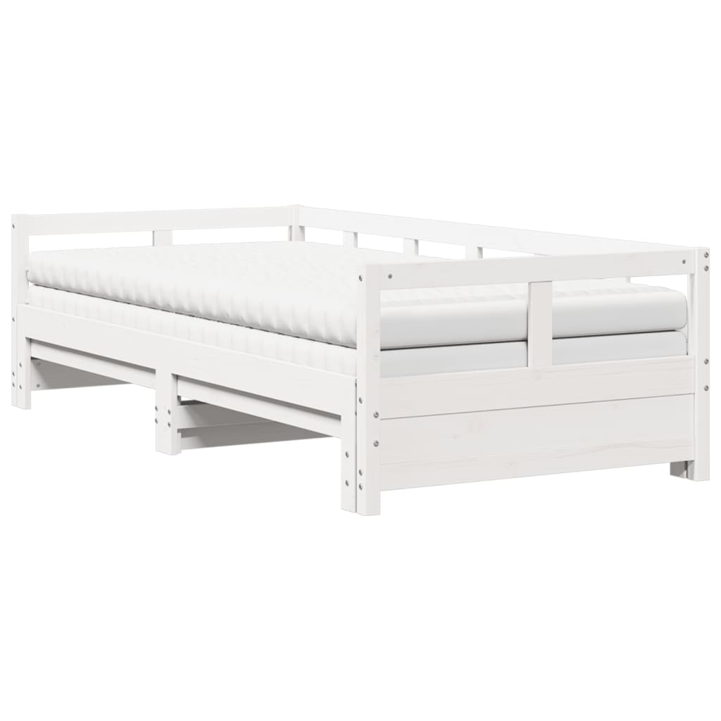 Divano Letto con Rotelle e Materasso Bianco 90x200cm Legno Pino | homemem39