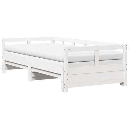 Divano Letto con Rotelle e Materasso Bianco 90x200cm Legno Pino | homemem39