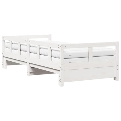 Divano Letto con Rotelle e Materasso Bianco 90x200cm Legno Pino | homemem39