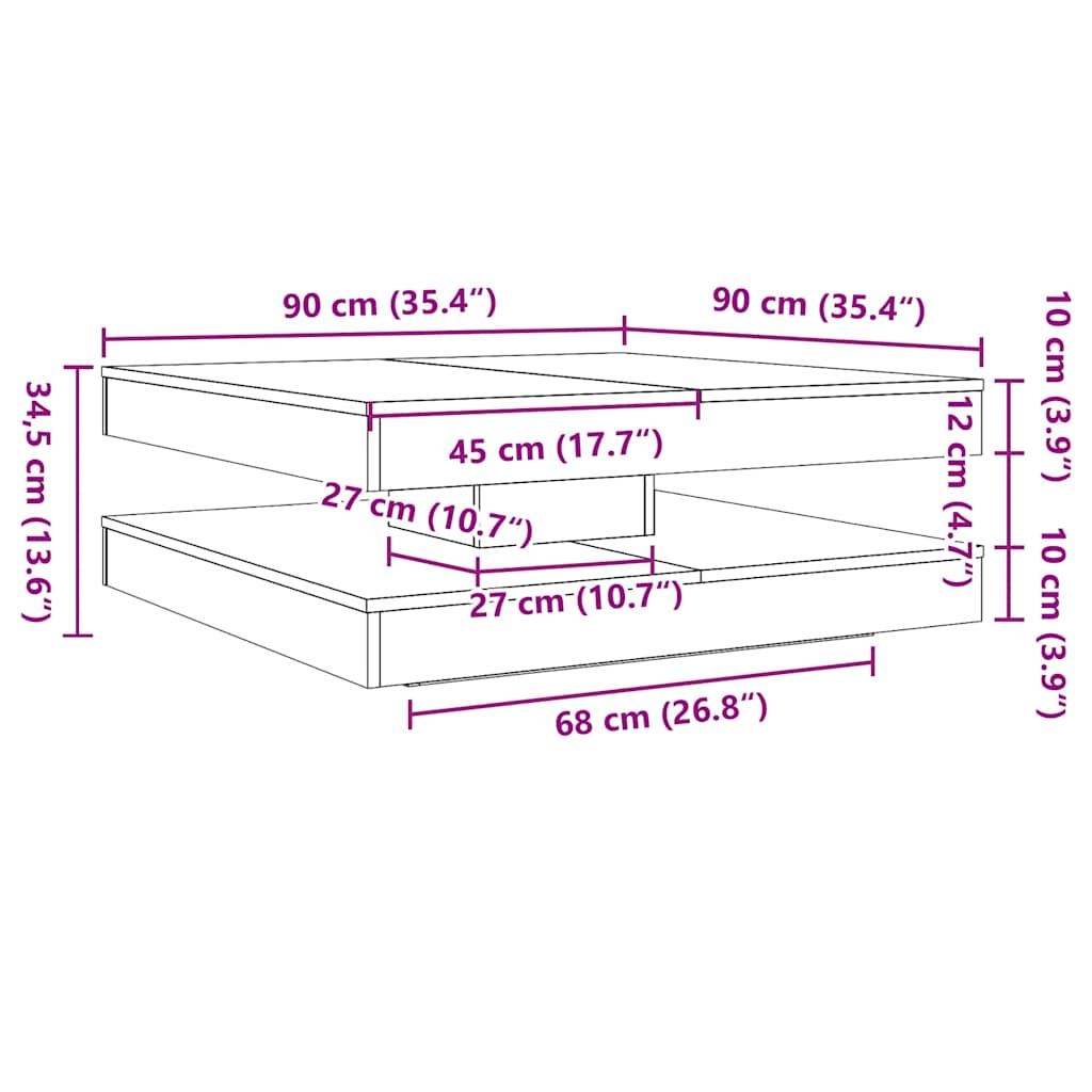 Tavolino da Caffè Girevole a 360 Gradi Sonoma 90x90x34,5 cm | homemem39