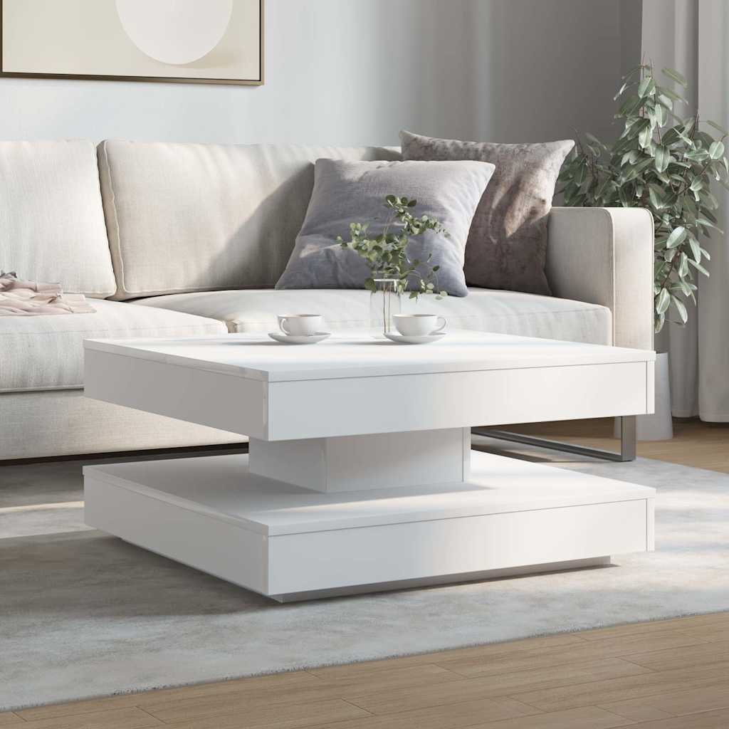 Tavolino da Caffè Girevole a 360 Gradi Bianco 70x70x34,5 cm | homemem39