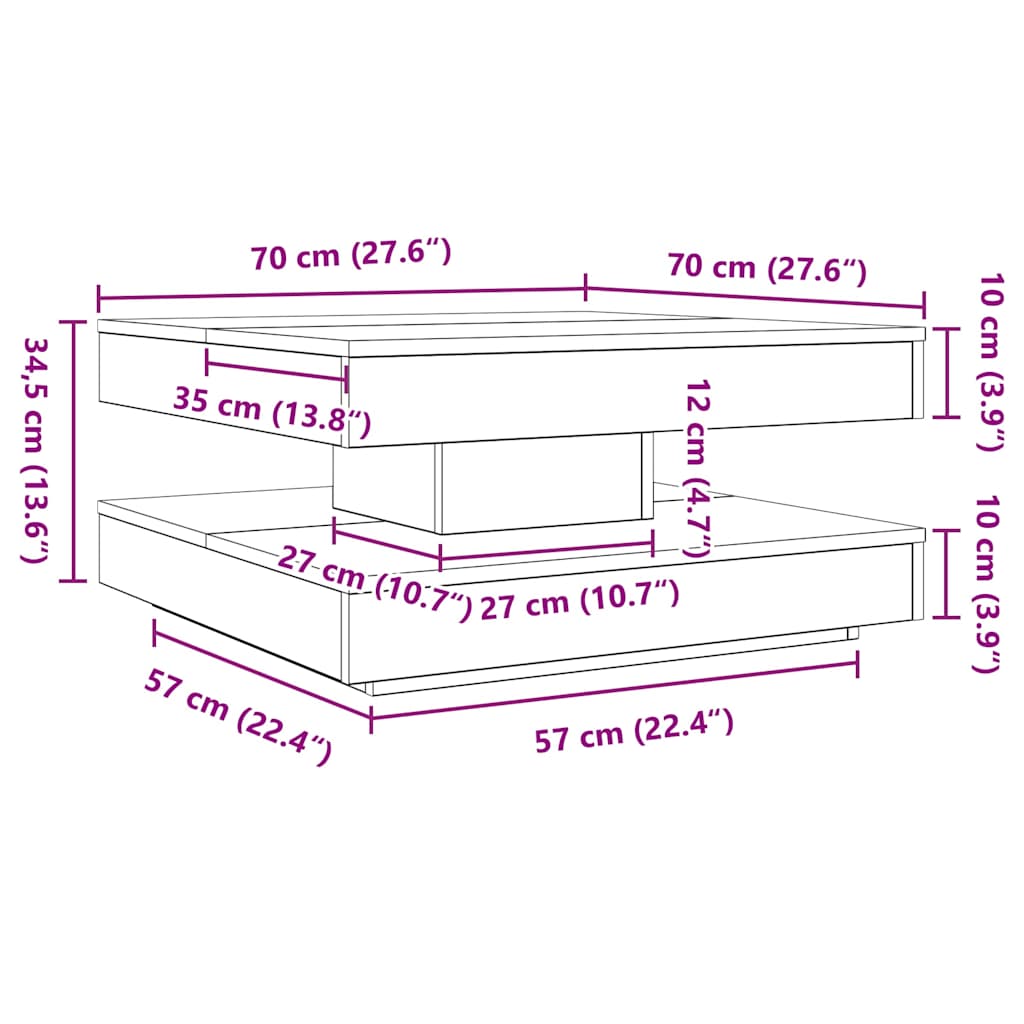 Tavolino da Caffè Girevole a 360 Gradi Grigio 70x70x34,5 cm | homemem39
