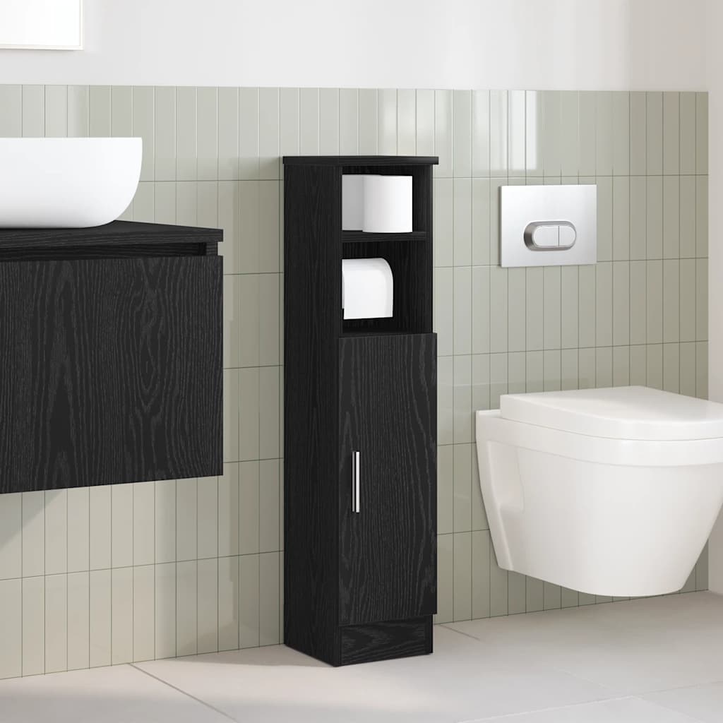 Mobile da Bagno con Portarotolo Nero 20,5x22x90 cm | homemem39