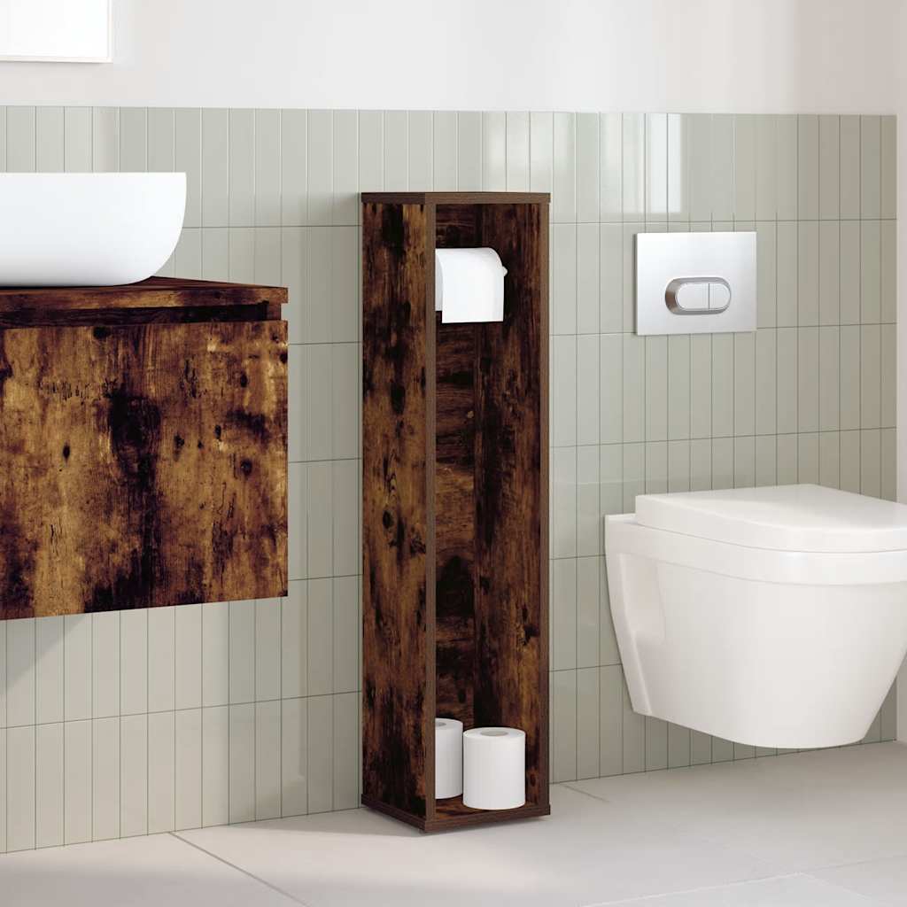 Mobiletto da bagno con portarotolo rovere affumicato 20,5x20x90 cm | homemem39