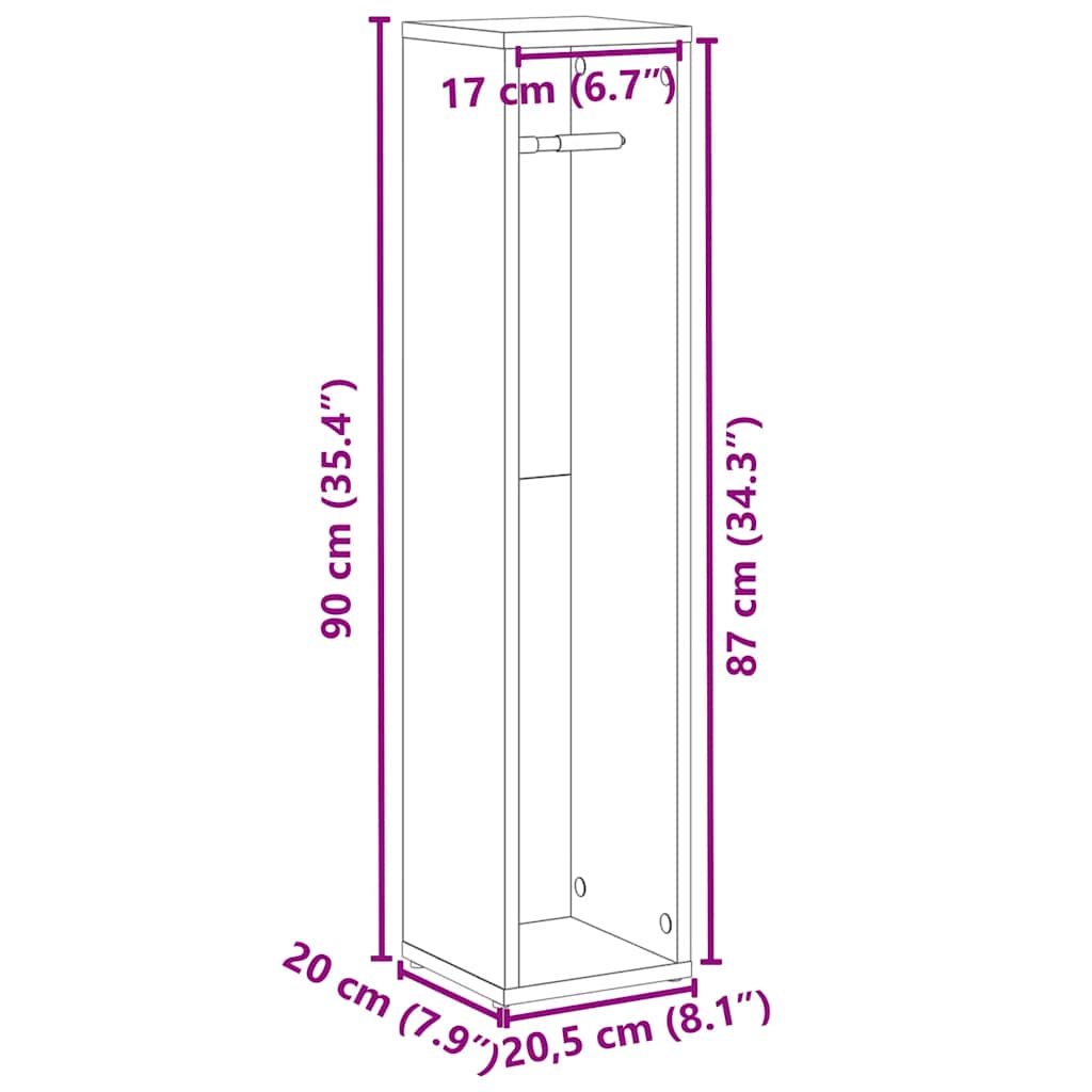 Mobiletto da bagno con portarotolo rovere Marrone 20,5x20x90 cm | homemem39
