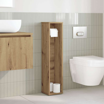 Mobiletto da bagno con portarotolo finitura rovere artigianale 20,5x20x90 cm | homemem39