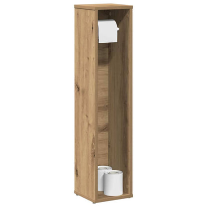 Mobiletto da bagno con portarotolo finitura rovere artigianale 20,5x20x90 cm | homemem39