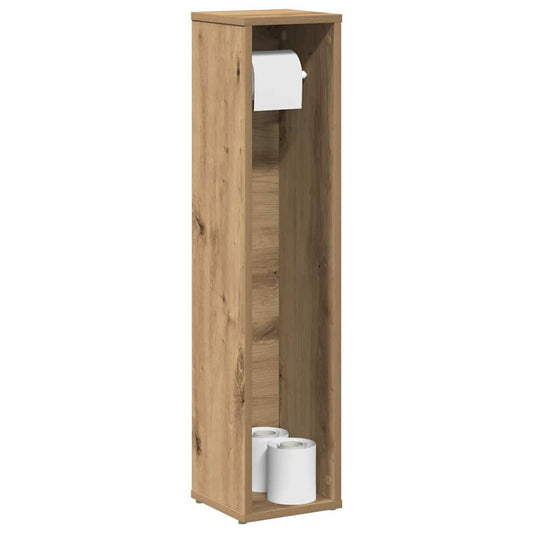 Mobiletto da bagno con portarotolo finitura rovere artigianale 20,5x20x90 cm | homemem39