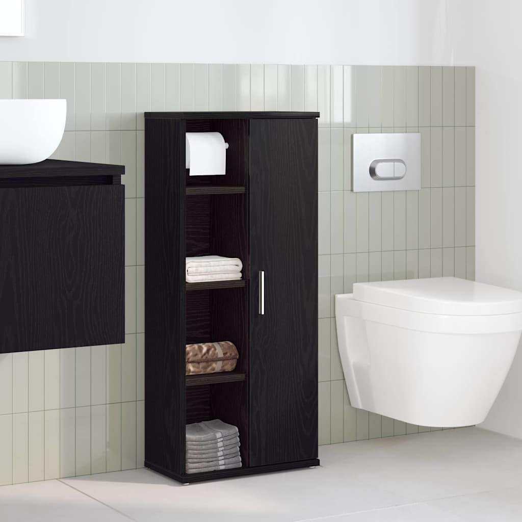 Mobile da Bagno con Portarotolo Nero 39x22x90 cm | homemem39