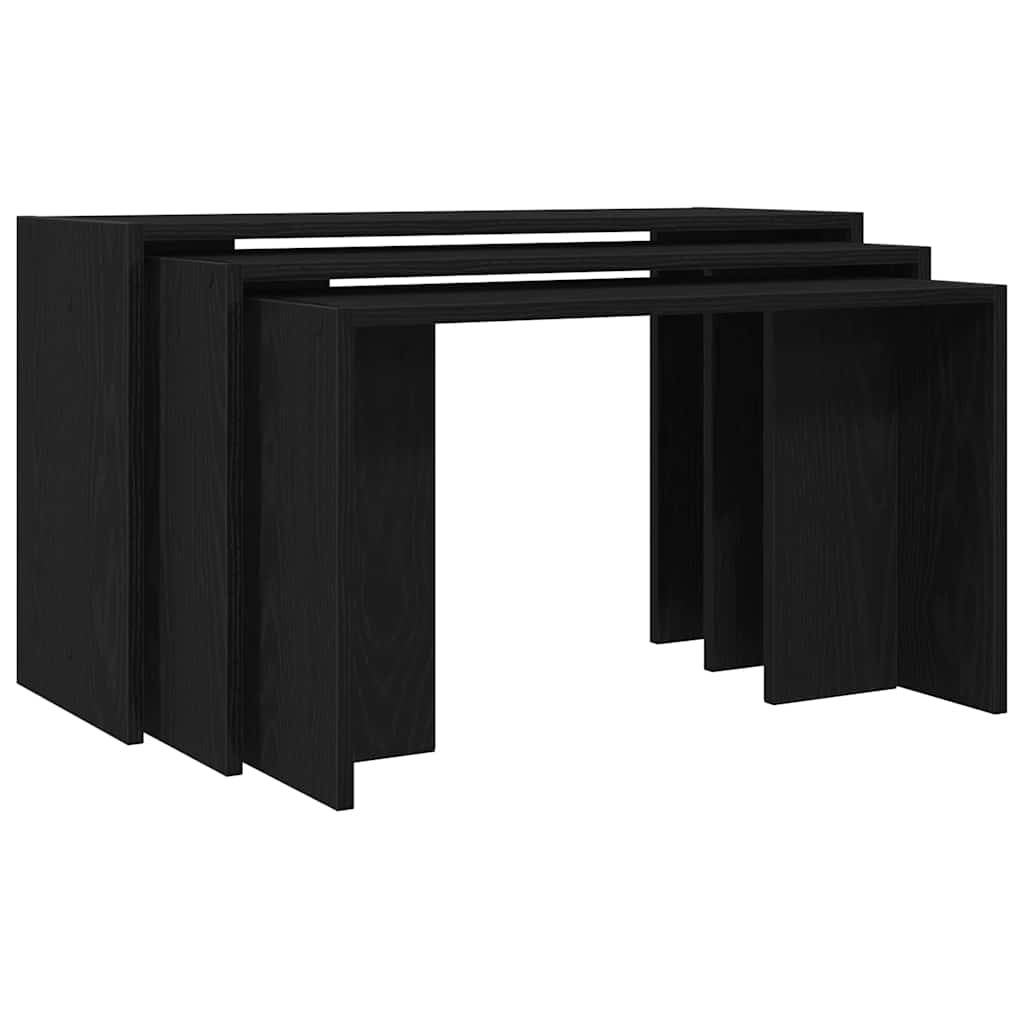 Tavolini Impilabili 3 pz Neri in Legno Multistrato | homemem39