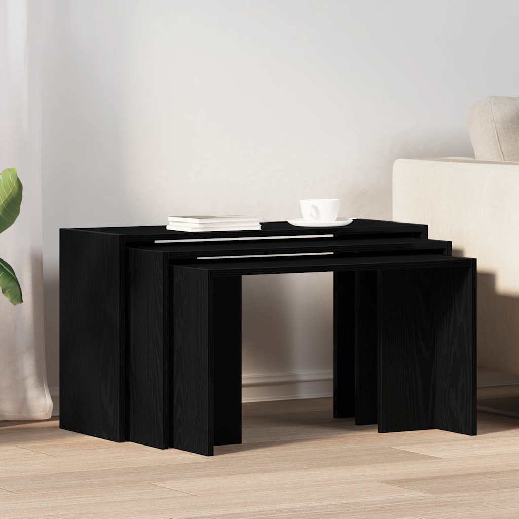 Tavolini Impilabili 3 pz Neri in Legno Multistrato | homemem39