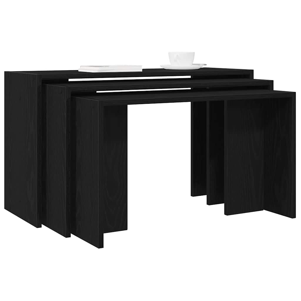 Tavolini Impilabili 3 pz Neri in Legno Multistrato | homemem39