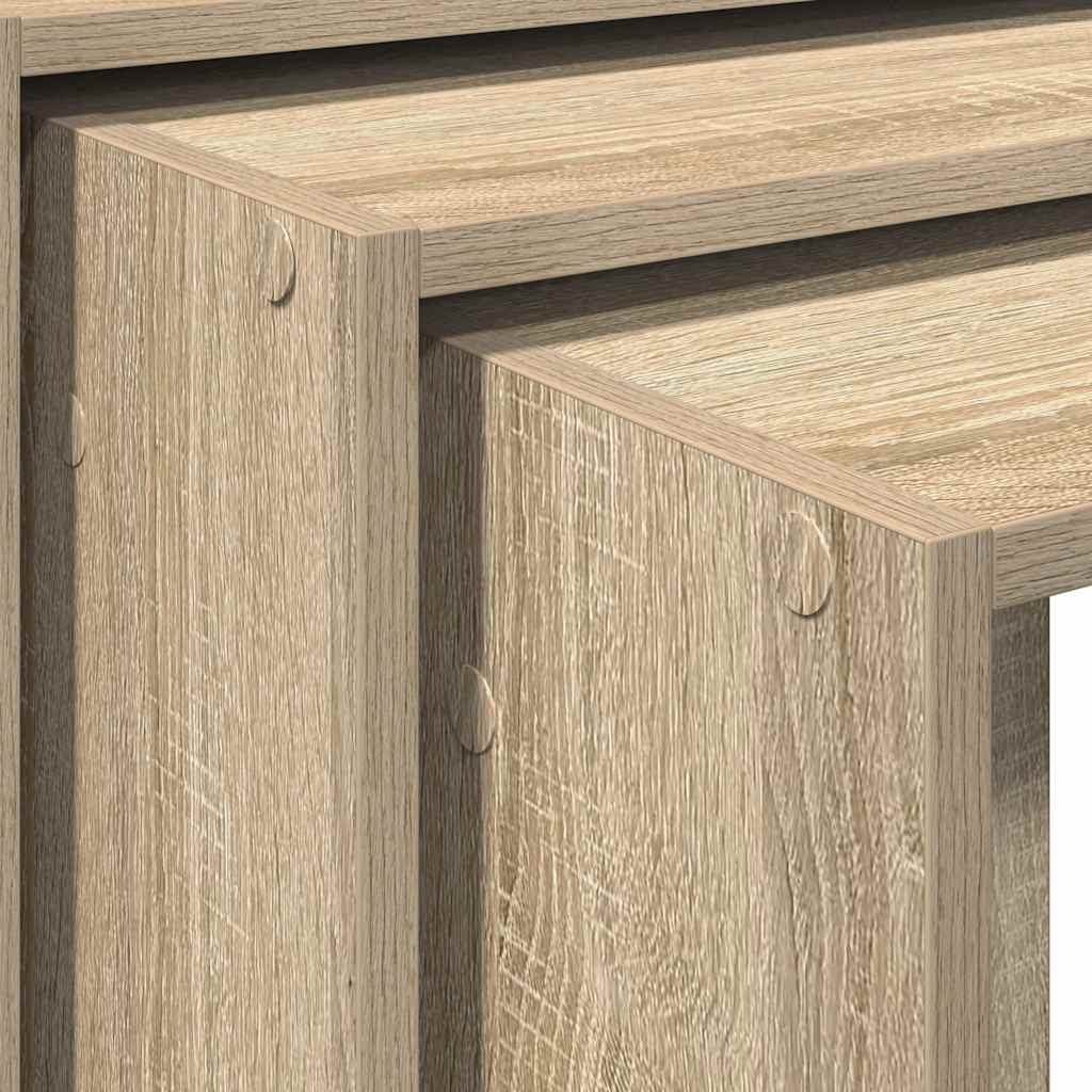 Tavolini Impilabili 3 pz Rovere Sonoma in Legno Multistrato