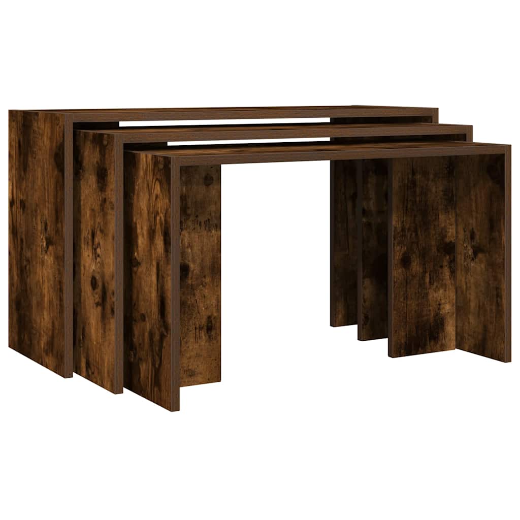 Tavolini Impilabili 3 pz Rovere Fumo in Legno Multistrato | homemem39