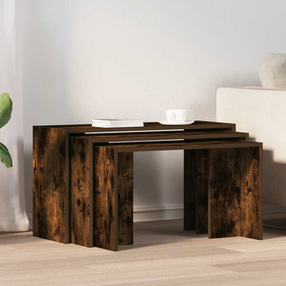 Tavolini Impilabili 3 pz Rovere Fumo in Legno Multistrato | homemem39