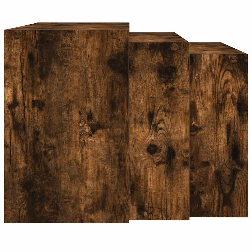 Tavolini Impilabili 3 pz Rovere Fumo in Legno Multistrato | homemem39