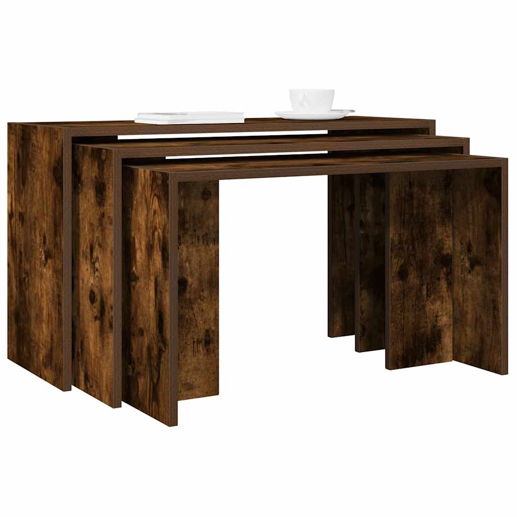 Tavolini Impilabili 3 pz Rovere Fumo in Legno Multistrato | homemem39