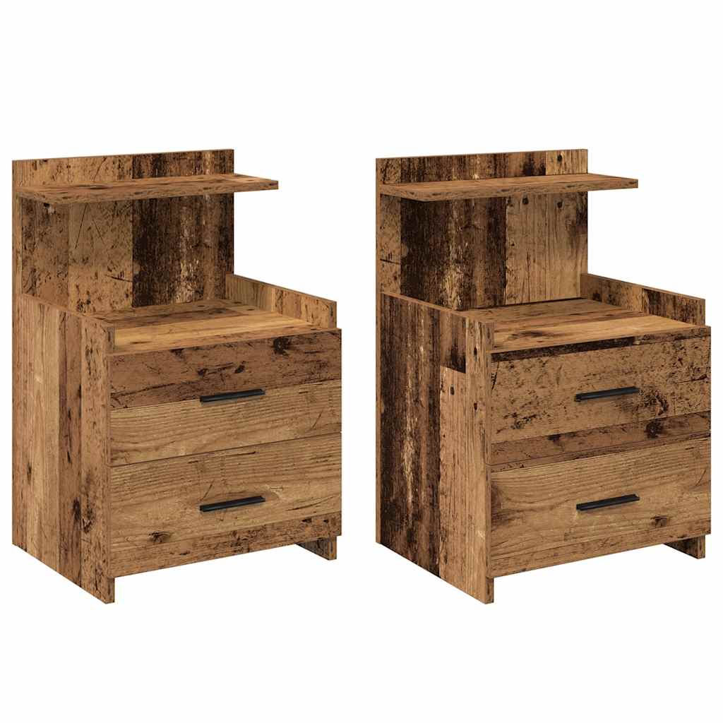 Comodini 2 pz con 2 cassetti in legno vecchio 40x36,5x62 cm - homemem39
