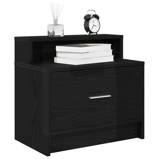 Comodino con Cassetto Rovere Nero 51x31x47 cm - homemem39