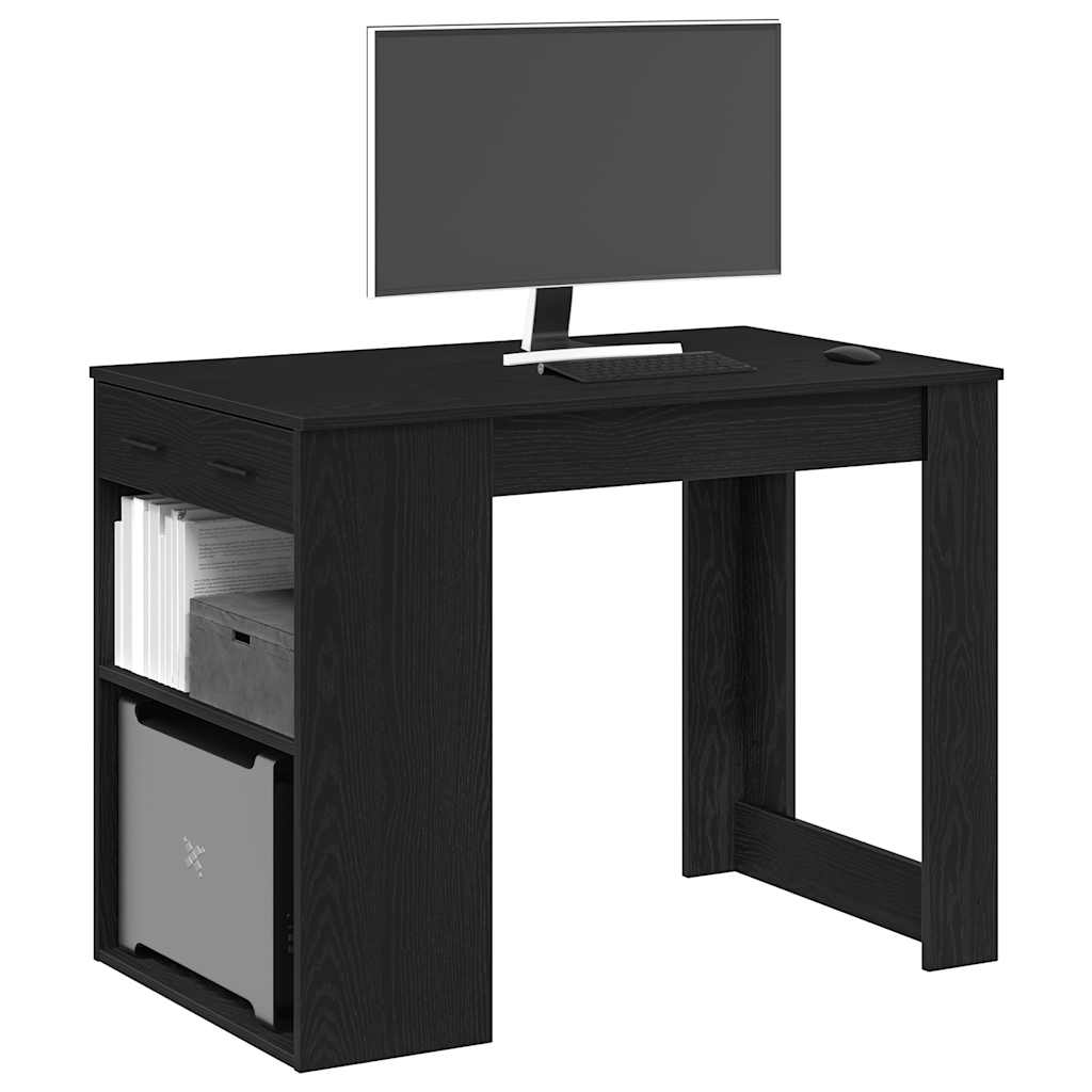 Scrivania con Cassetto e Ripiano Rovere nero Legno Multistrato | homemem39