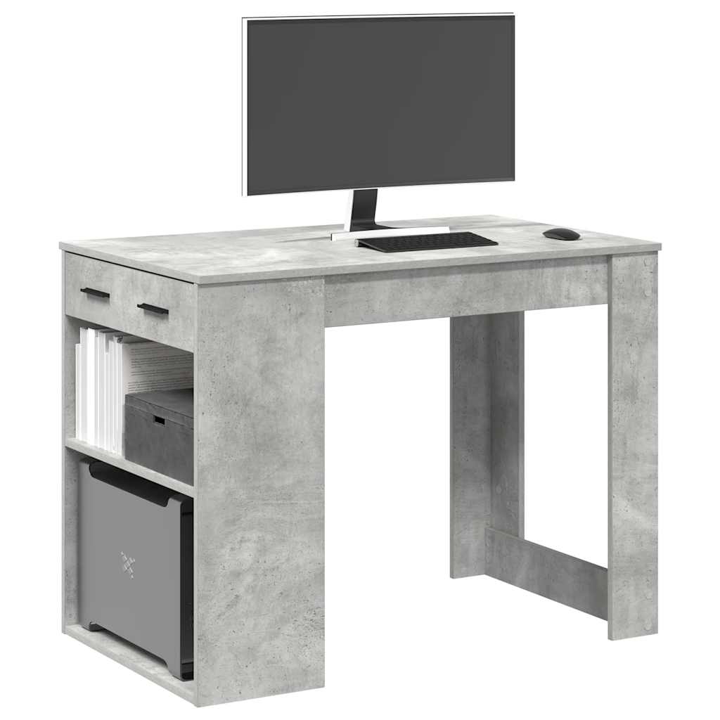 Scrivania con Cassetto Ripiano Grigio Cemento Legno Multistrato | homemem39