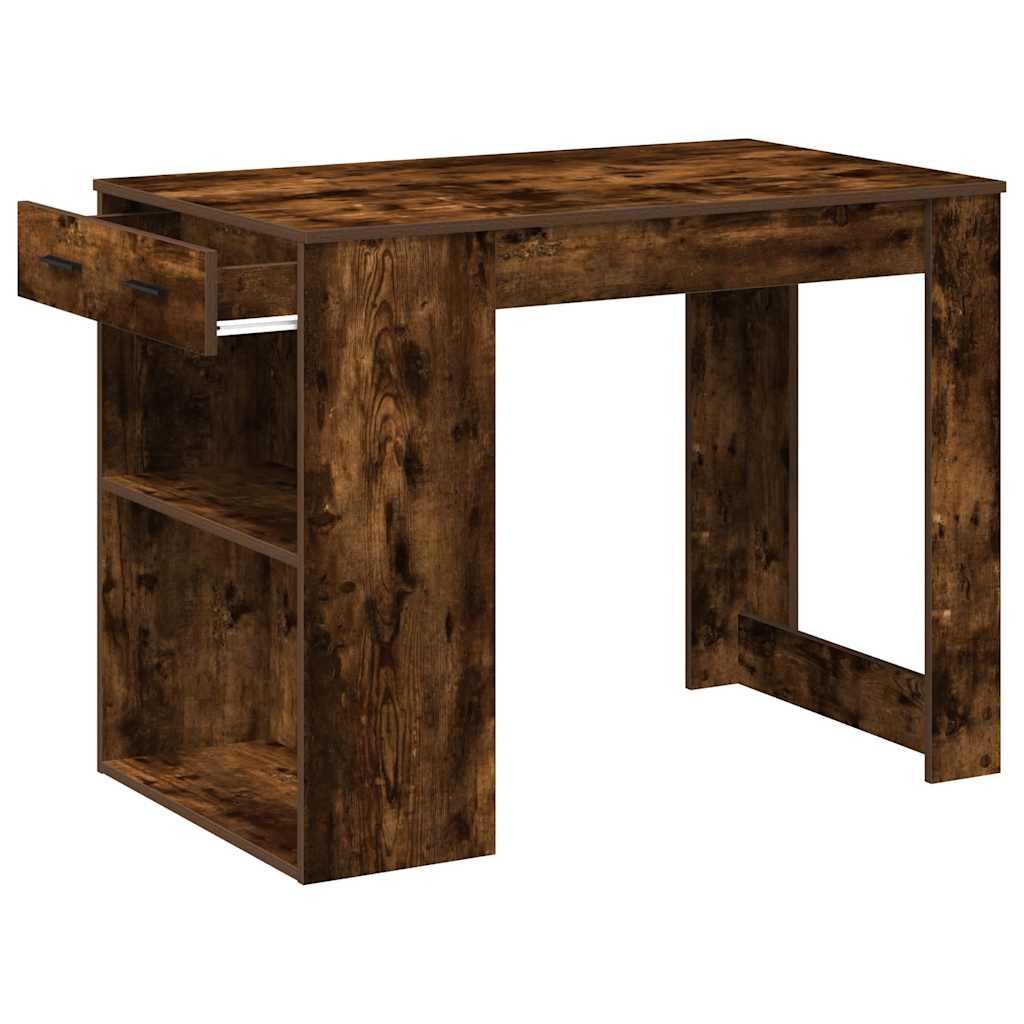 Scrivania con Cassetto e Ripiano Rovere Fumo Legno Multistrato | homemem39